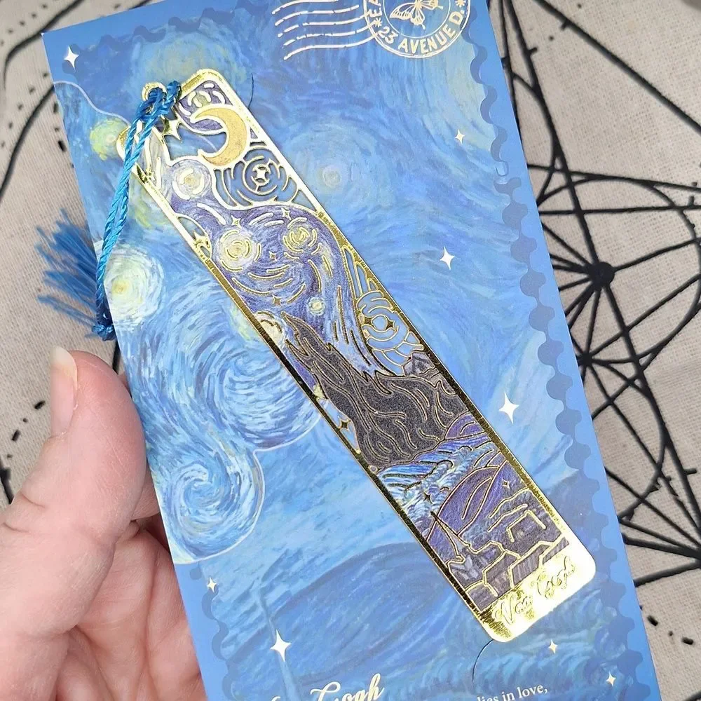 Gold Van Gogh Design Bookmark with Blue Tassel